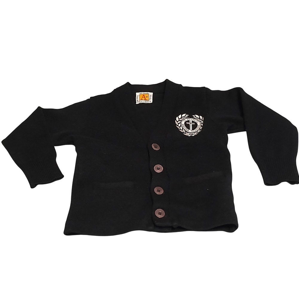 Vintage St Francis Xavier School Black Knit Cardigan Jacket Youth XS Uniform